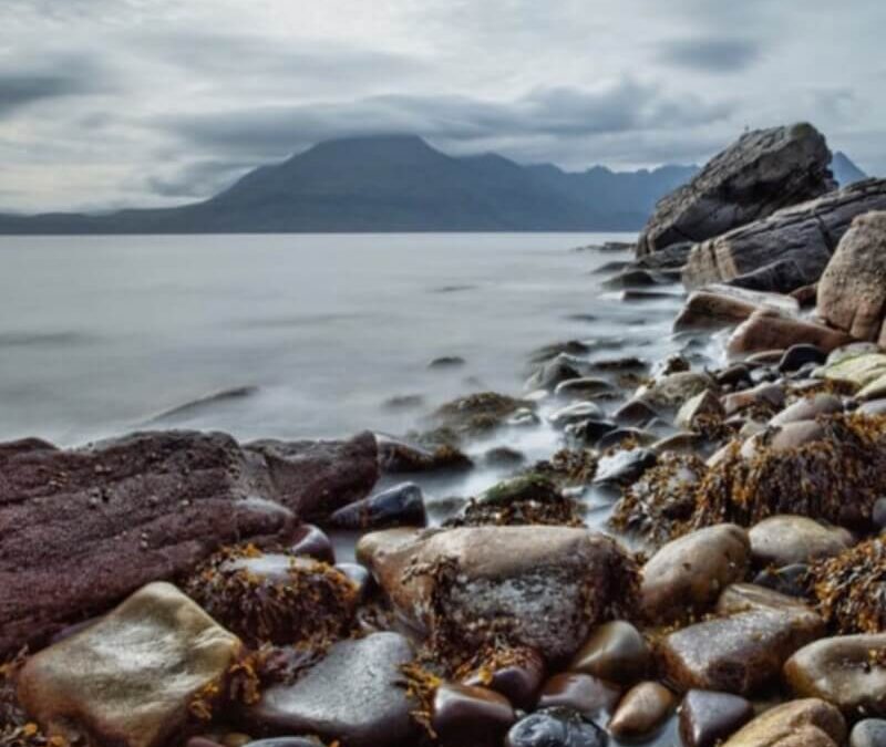 costal picture of harris-tweed- islands Scotland mule slippers Sands Fulton